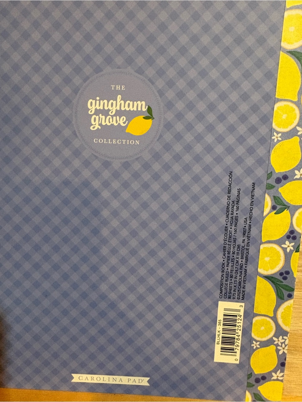 Gingham Notes Notebook with Lemon Spine - Picture 3 of 3